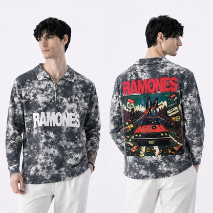 Men's korean Collar tie and die printed premium old money Zipper Full sleeve tshirts@249 (Fabric Reference – Please Read Description)