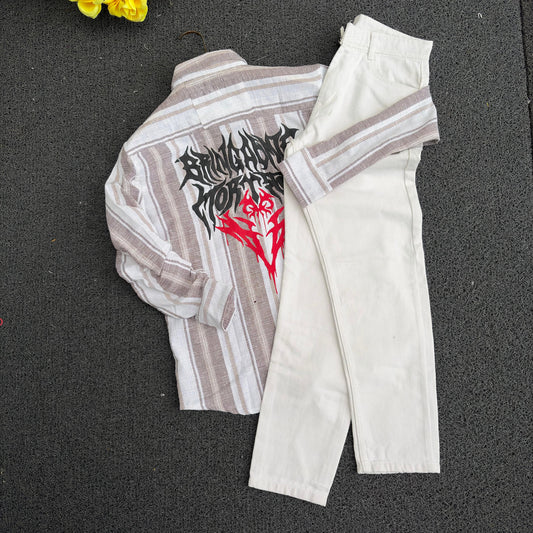 2 in 1 combo Dobby double pocket back print shirts + Mom fit jeans pant combo buy @600