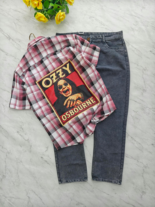 2 in 1 combo Cuban collar back print shirts + plain mom fit jeans pant combo buy @550