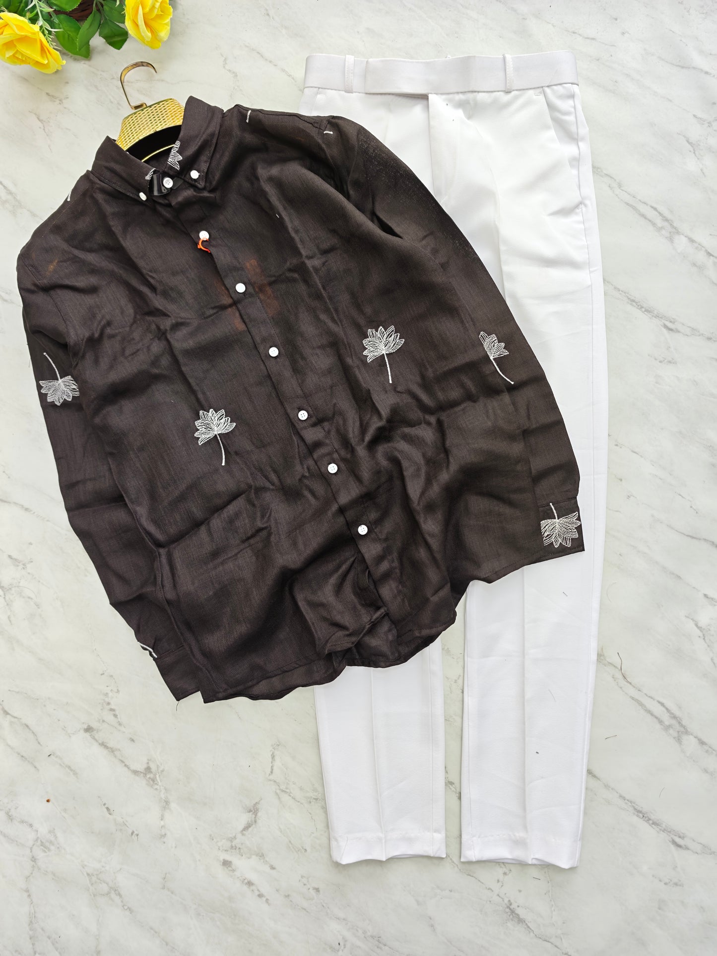 2 in 1 combo lenin bottom embroidery shirts + Twill fabric polo fit pants combo buy @600 rs only