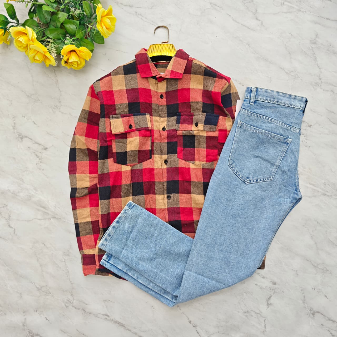 2 in 1 combo MFW back printed shirts + plain mom fit jeans combo buy @550 rs only