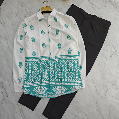 2 in 1 combo viscose bottom printed shirts + shining poli fit pant combo buy @600 rs only