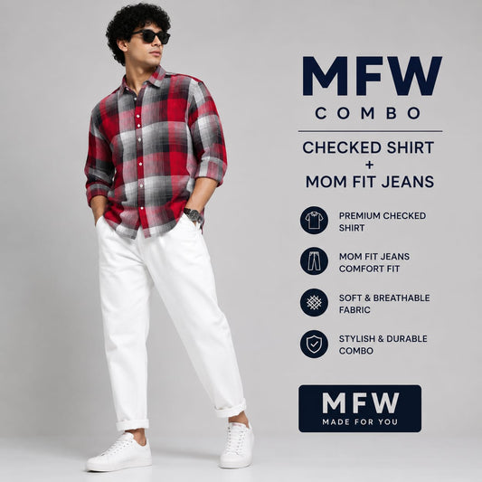 2 in 1 combo Checked shirts + mom fit jeans pant buy @600 rs only