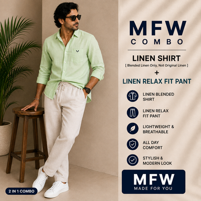 2 in 1 combo Korean lenin shirts + Lenin relax fit pant buy @600 rs only