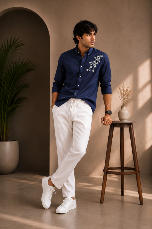 2 in 1 combo MFW embroidery party wear shirts + lenin relax fit pant combo buy @600 rs only