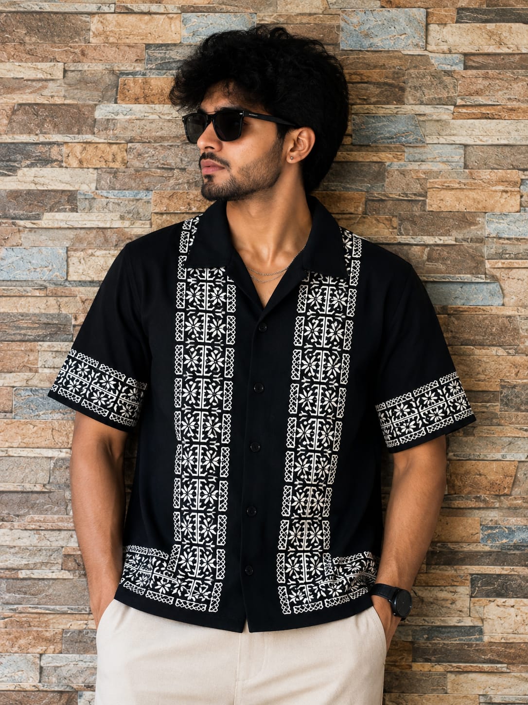 Cuban Collar Oversize Drop Shoulder Polo Designer printed Shirts buy @249