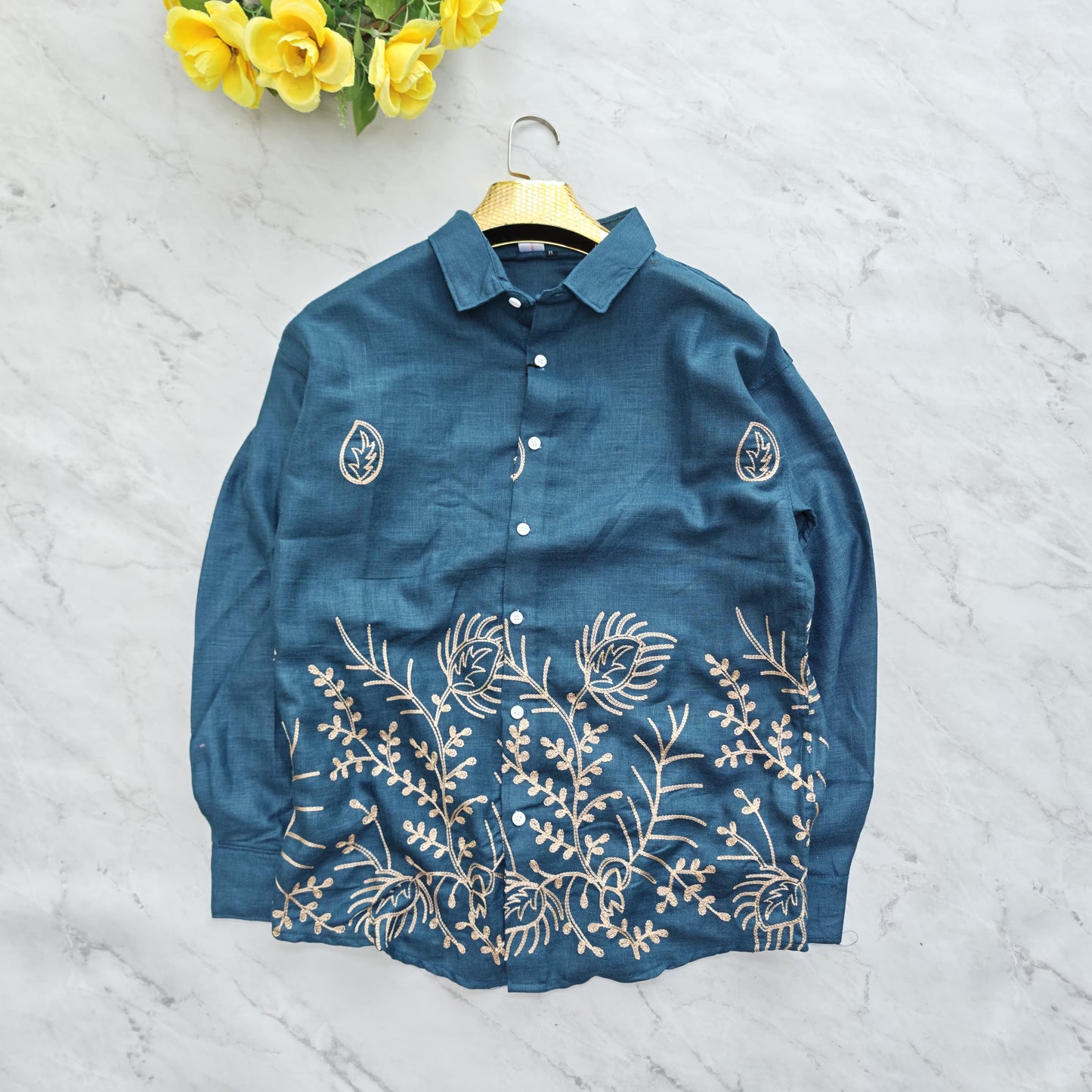 Men's full sleeve Lenin bottom embroidery shirt single pcs @350 and Buy 3 pc combo @999