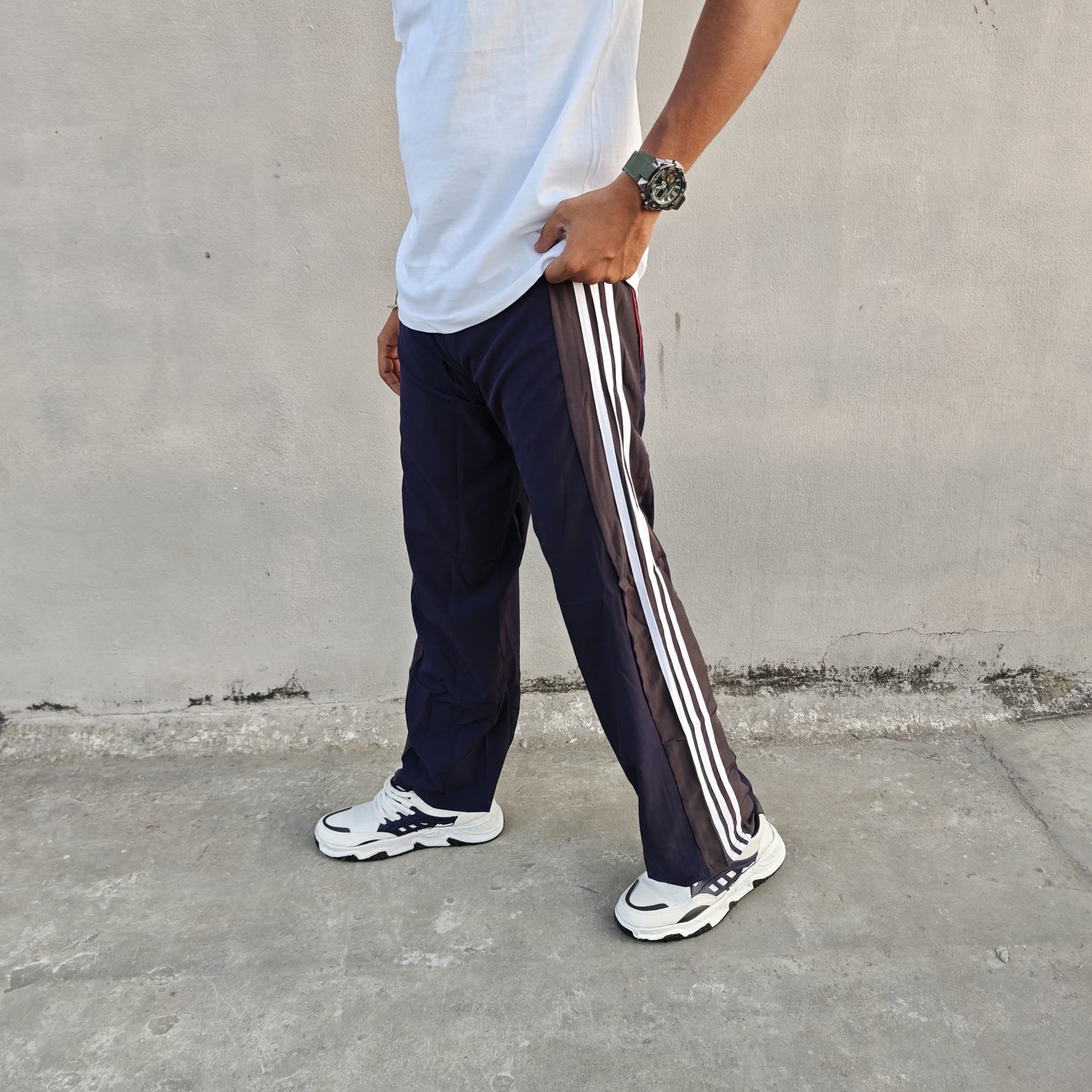 Mfw Baggy Street Wear Stripes Track pants buy 1 pc @199 3 pcs @ 499(Navy)