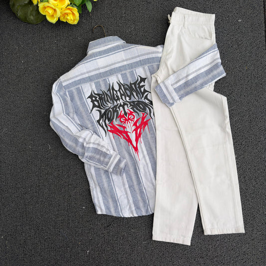 2 in 1 combo Dobby double pocket back print shirts + Mom fit jeans pant combo buy @600