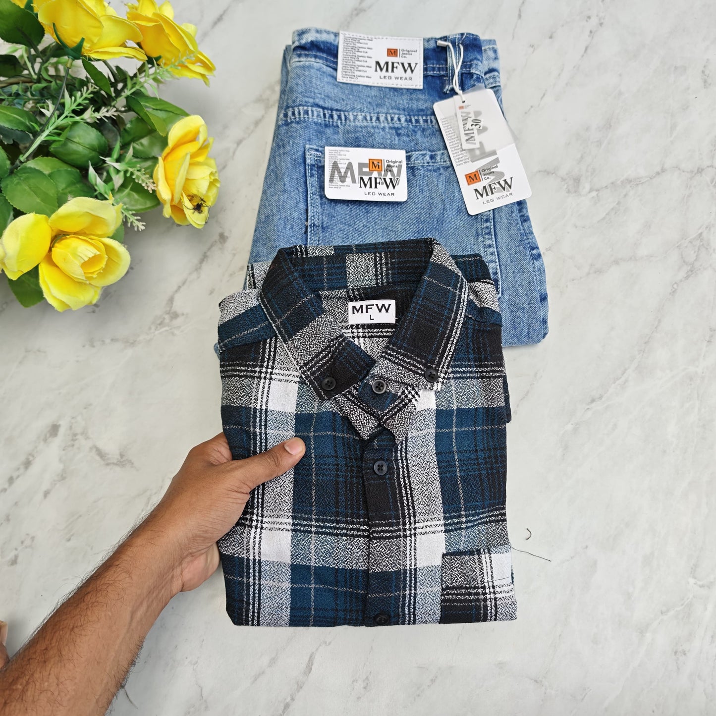 2 in 1 combo MFW Full sleeve flannel shirts+ mom fit jeans pant combo buy @600 rs