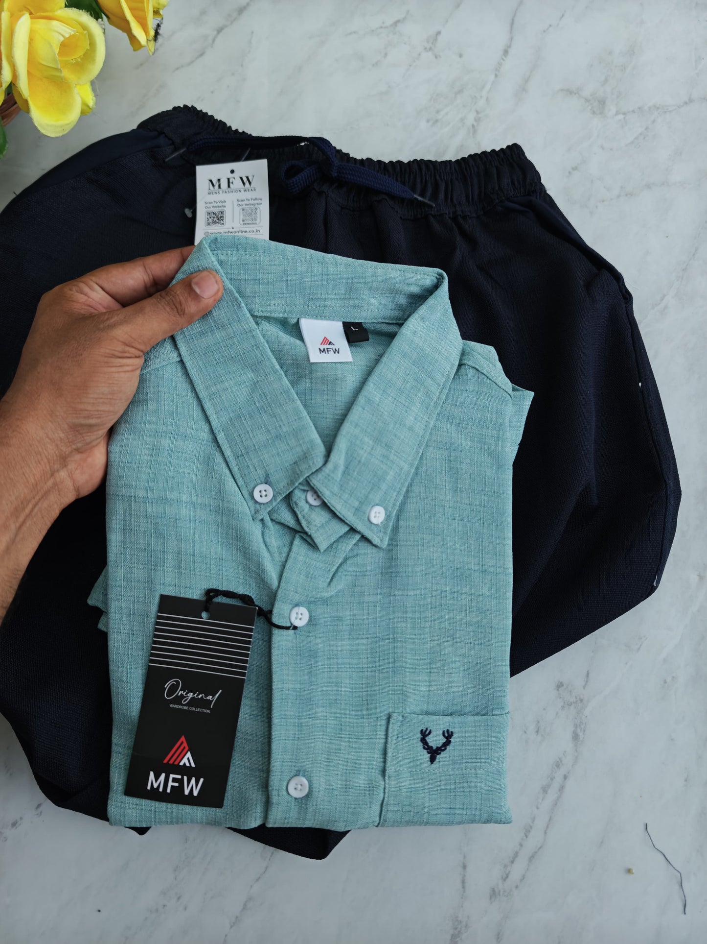 2 in 1 combo MFW korean Lenin shirts + Lenin relax fit pant combo buy @500 rs only