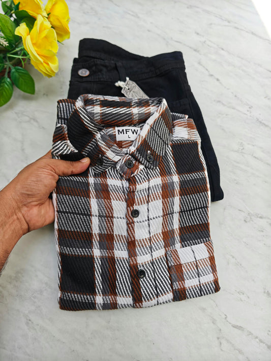 2 in 1 Combo | MFW Korean Weaving Shirt + Plain Mom Fit Jeans @ ₹600 | Buy Online