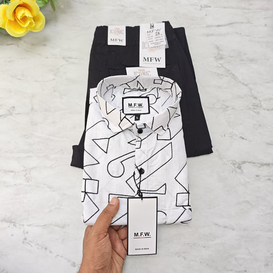 2 in 1 combo MFW embroidery shirts + lenin relax fit pants combo buy @600 rs only