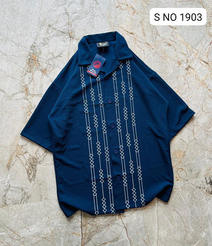 Cuban Collar Oversize Drop Shoulder Polo Designer Shirts buy @249(Navy)