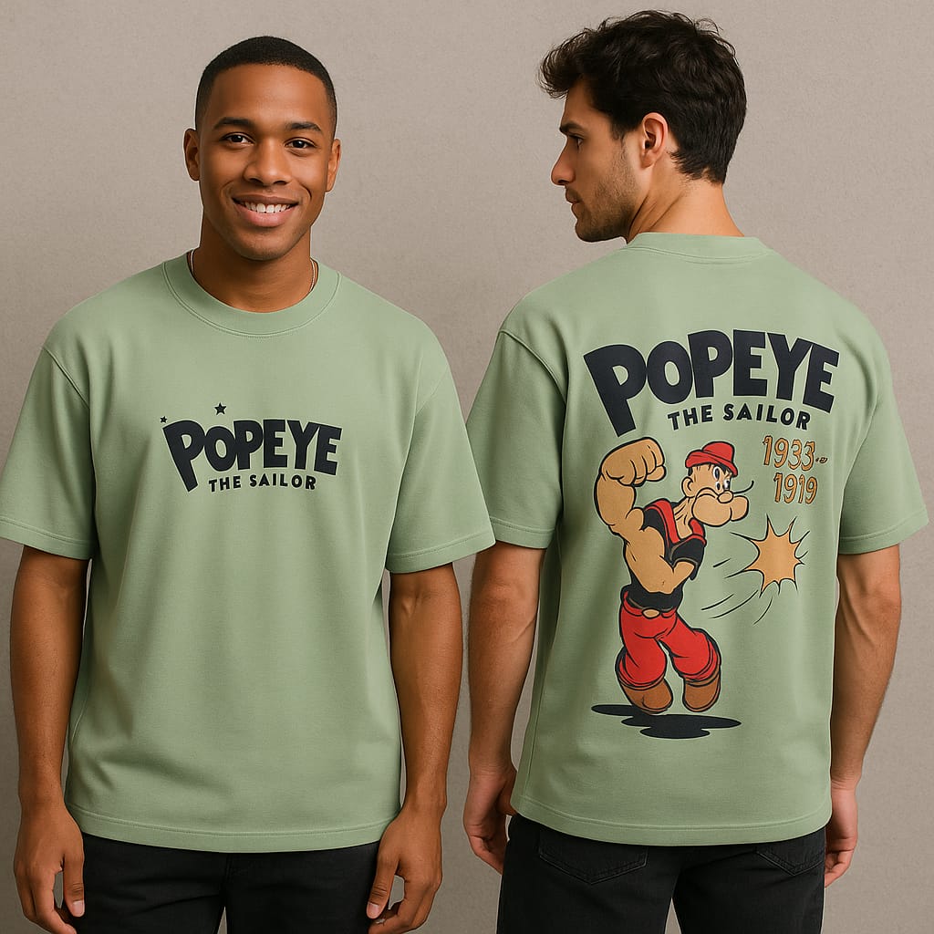 Popeye design Round neck Front and back Printed droup shoulder Tshirt 1 pc @199 and 3 pcs @ 499