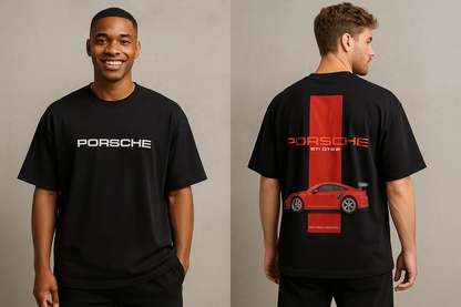 Porsche design Round neck Front and back Printed droup shoulder Tshirt 1 pc @199 and 3 pcs @ 499