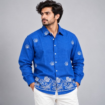 Men's Full sleeve lenin  Bottom Embroidery Shirts single pcs @350 and Buy 3 pc combo @999[D2]