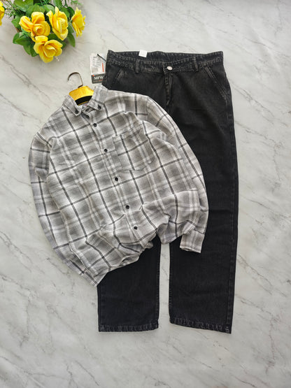 2 in 1 combo Flannel checked shirts+ semi baggy jeans pants buy @600 rs only