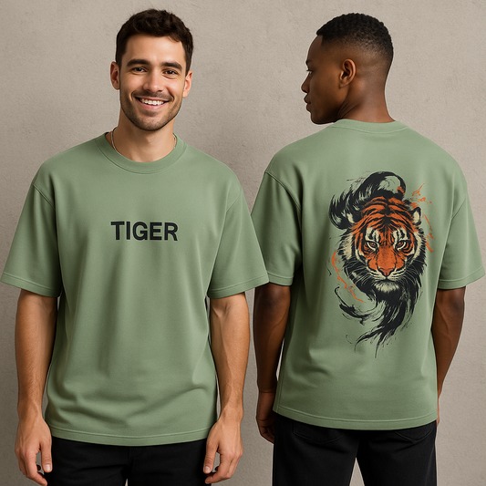 Tiger design Round neck Front and back Printed droup shoulder Tshirt 1 pc @199 and 3 pcs @ 499
