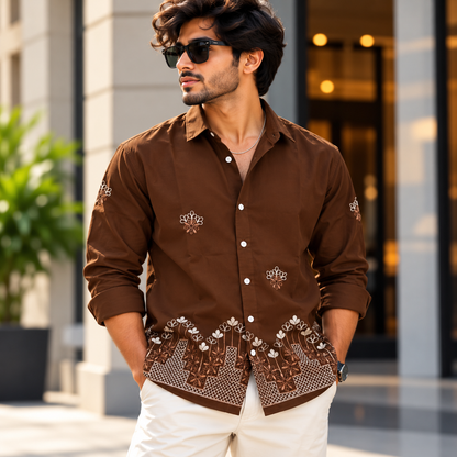 Men's Full sleeve Viscose Bottom Embroidery Shirts single pcs @350 and Buy 3 pc combo @999