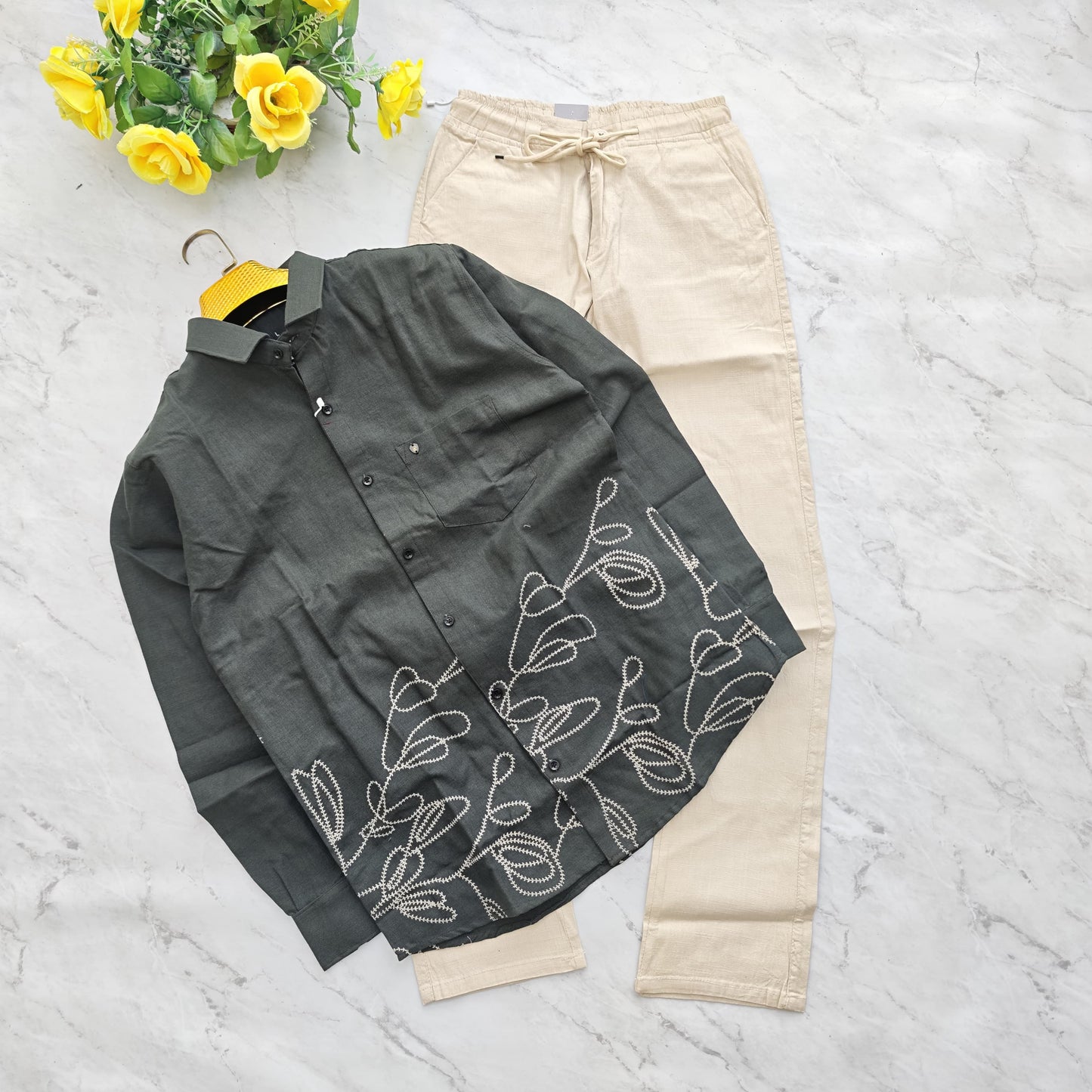 2 in 1 combo viscose bottom printed shirts + lenin relax fit pant combo buy @600 rs only