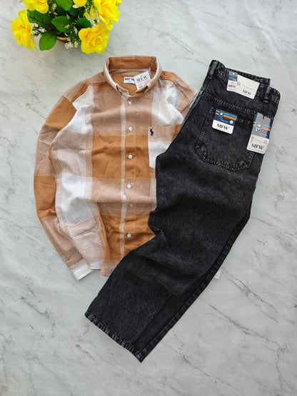 2 in 1 Combo MFW viral checked shirts + mom fit jeans pant buy @600 rs only