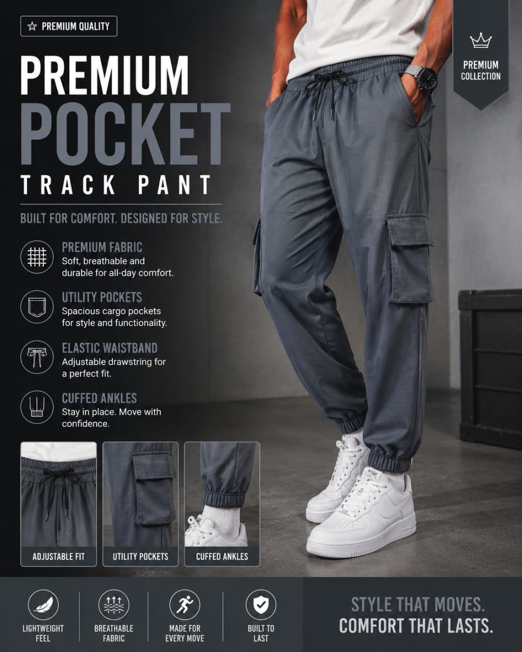 Premium 4 Pocket Cargo Joggers type track pants buy @250 rs only [Grey]