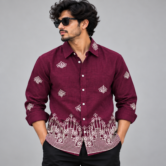 Men's Full sleeve lenin  Bottom Embroidery Shirts single pcs @350 and Buy 3 pc combo @999