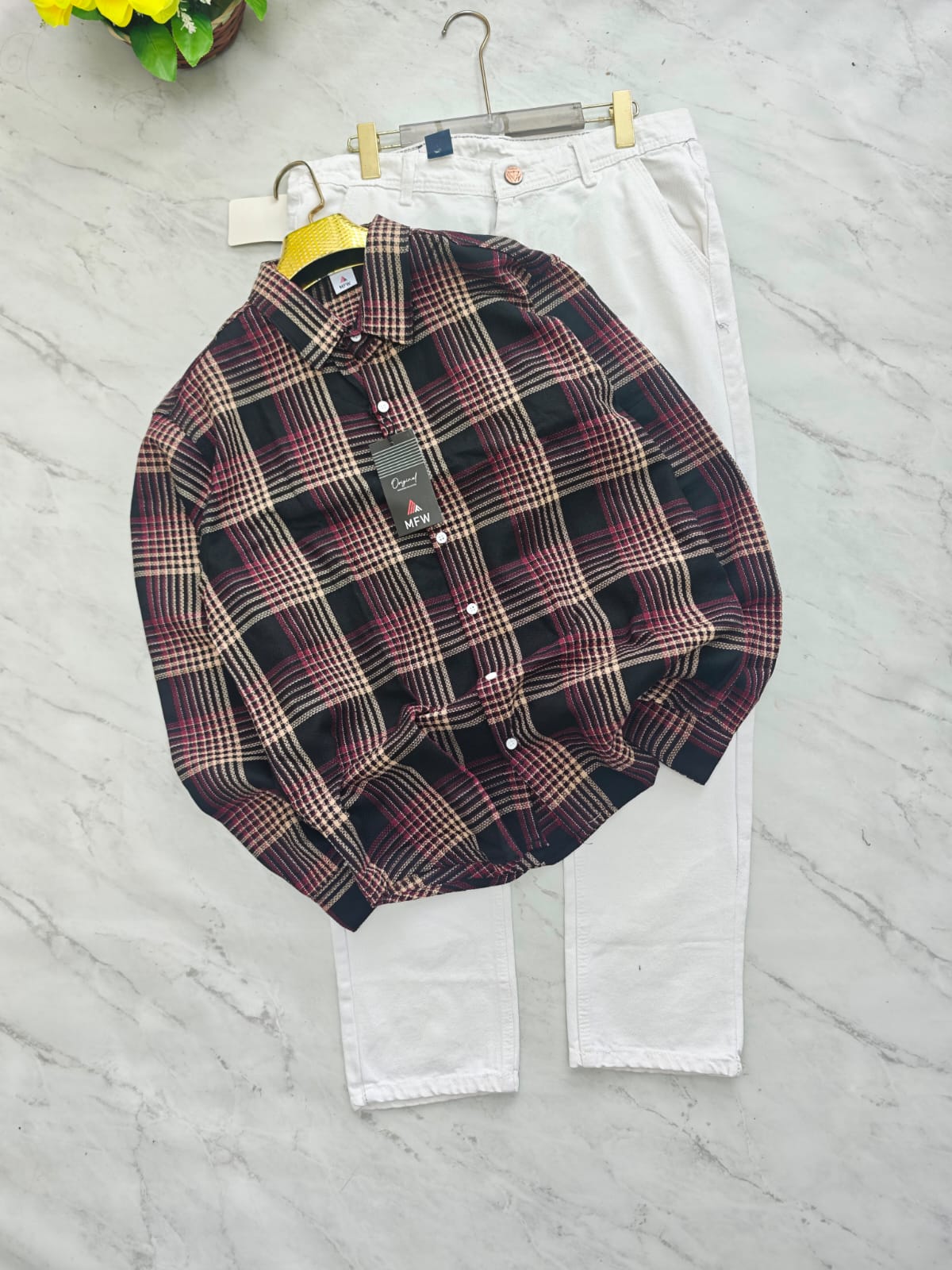 2 in 1 combo MFW checked shirts + mom fit jeans pant buy @600 rs only