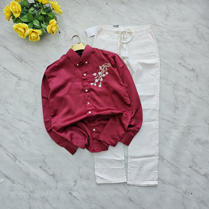 2 in 1 combo MFW embroidery party wear shirts + lenin relax fit pant combo buy @600 rs only