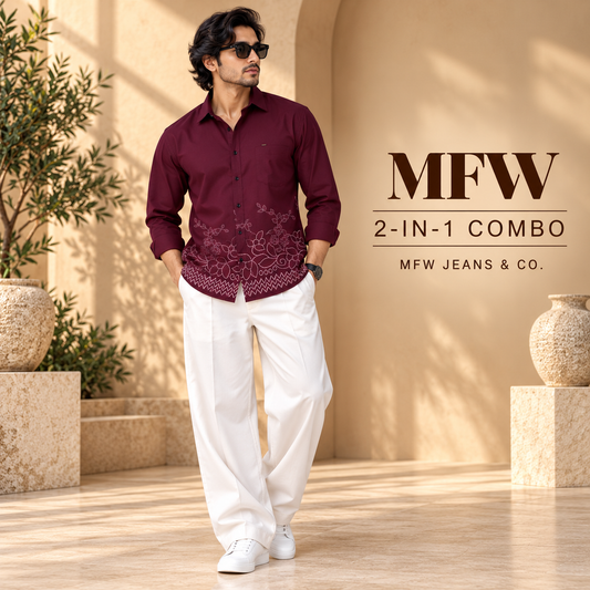 2 in 1 combo MFW bottom printed shirts + korean Baggy pants buy @600 rs only