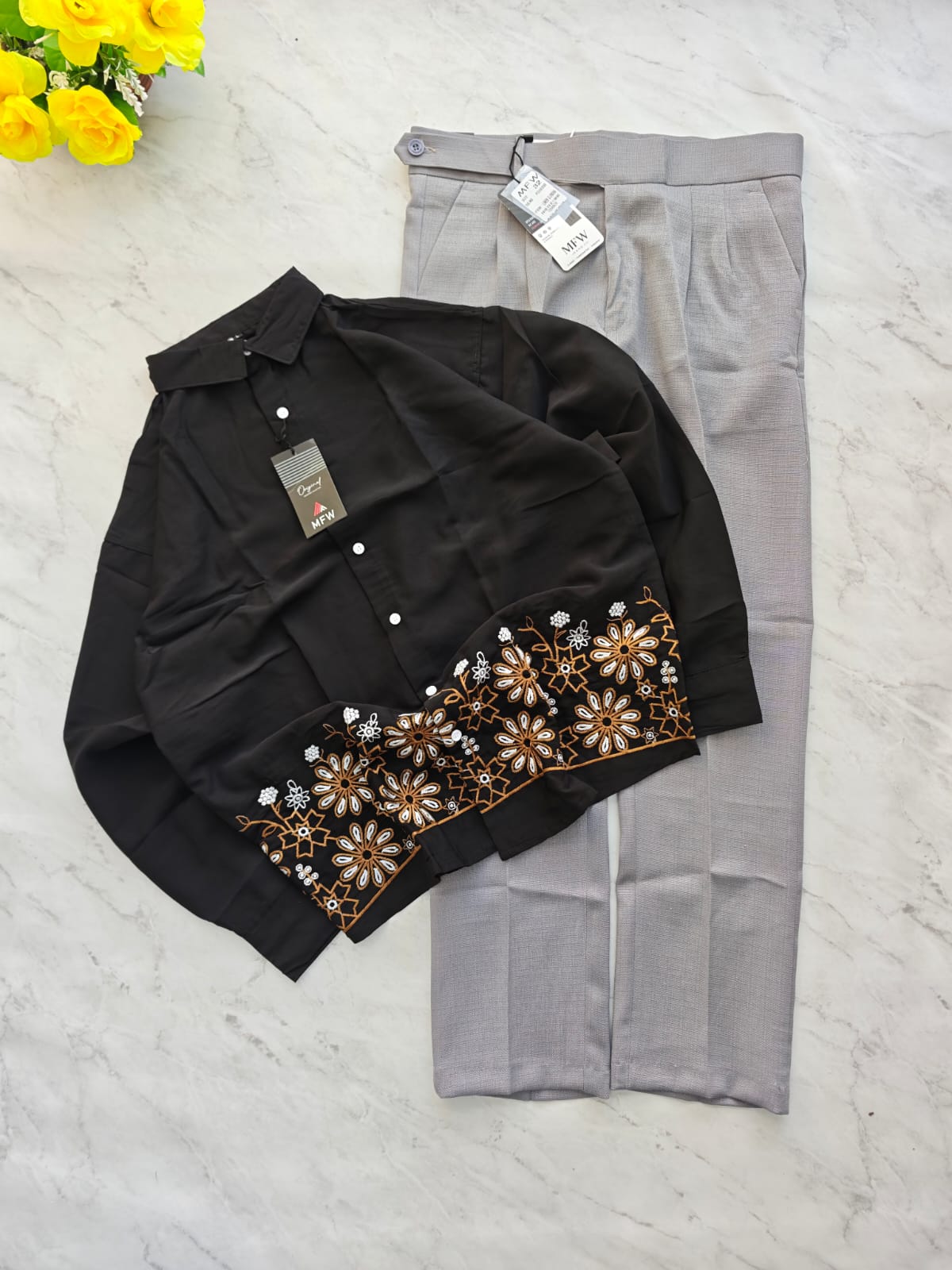 2 in 1 combo MFW lachka bottom embroidery shirts + lenin Gurkha polo fit pant buy @700 rs only
