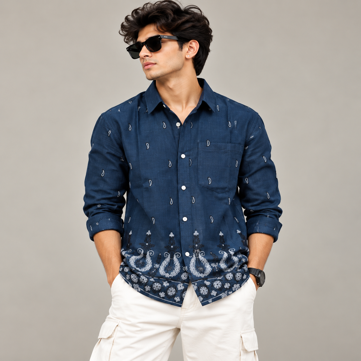 Men's Full sleeve Bottom Embroidery Shirts single pcs @350 and Buy 3 pc combo @999