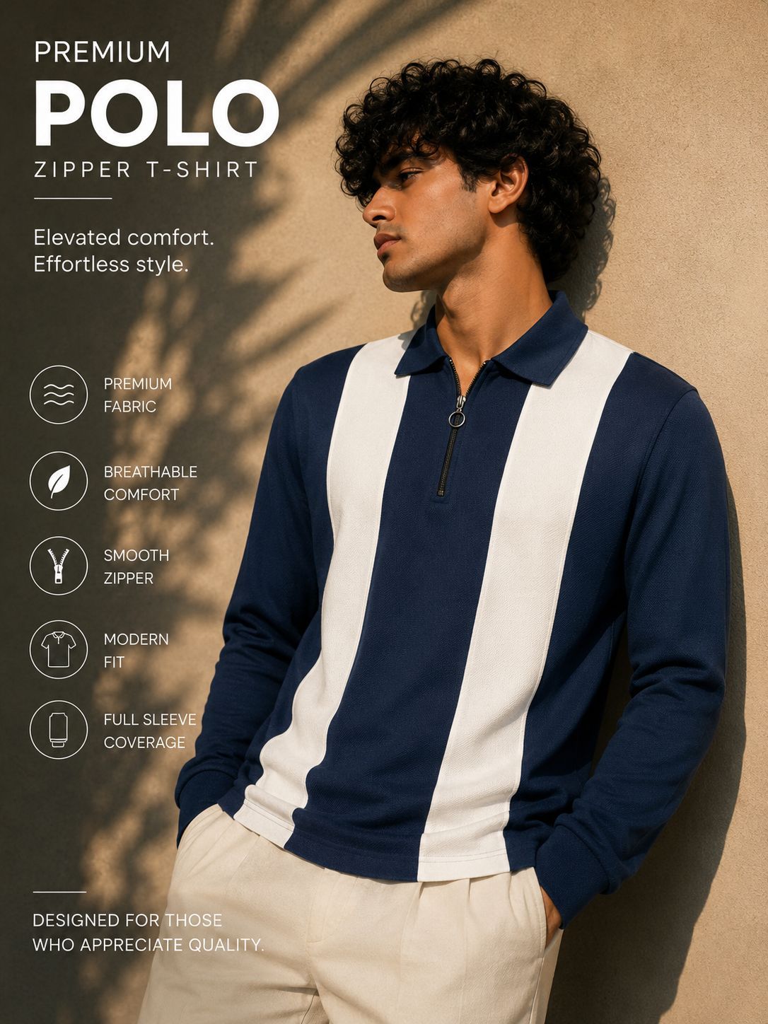 MFW Greps Fabric Polo Korean zipper stripes tshirt for sale @199
