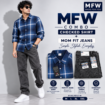 2 in 1 combo MFW checked shirts + mom fit jeans pant buy @600 rs only