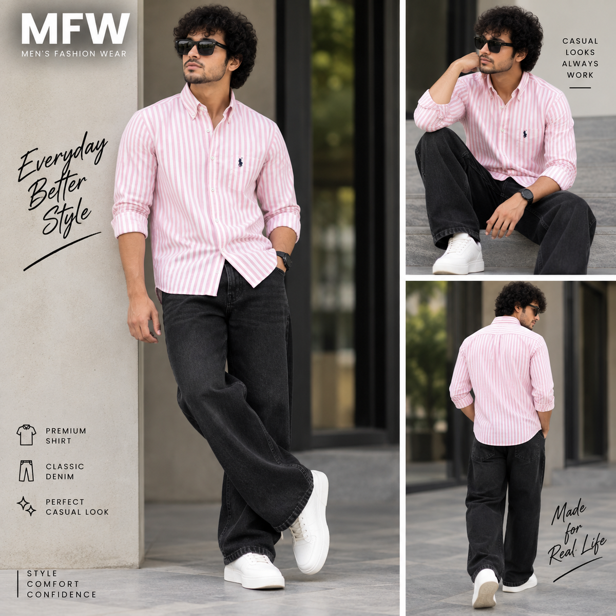 2 in 1 combo MFW stripes shirts + Semi baggy jeans pant buy @600 rs only