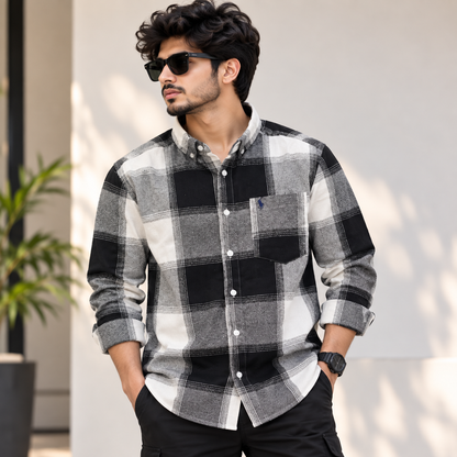 MFW baggy type checked full sleeve shirts Single pcs @299 and Buy 4 pcs combo @999[Black]