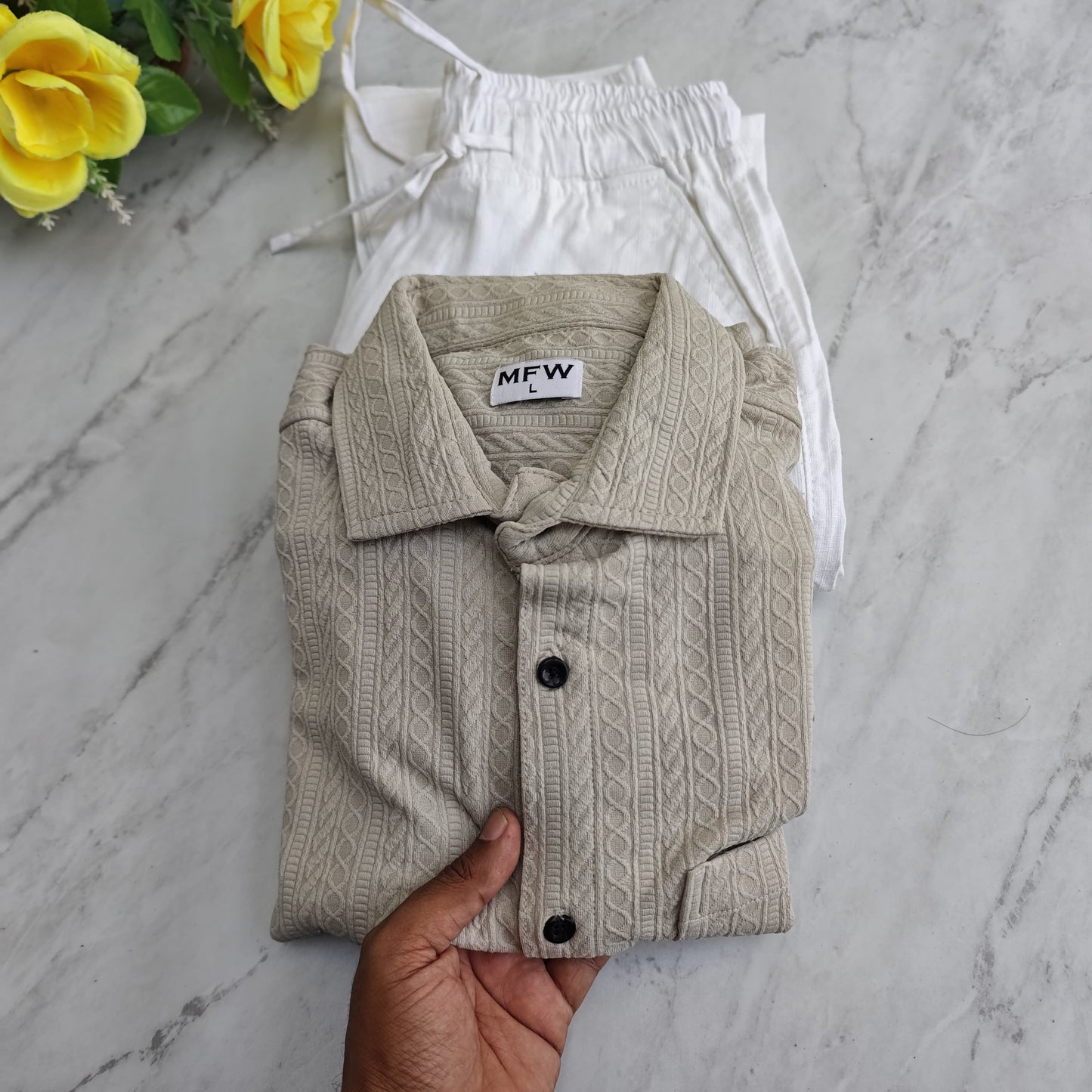 2 in 1 combo textured shirts + relax fit pants combo buy @600 rs only