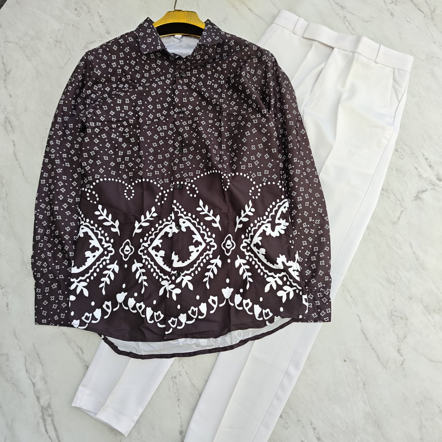 2 in 1 combo viscose bottom printed shirts + shining poli fit pant combo buy @600 rs only