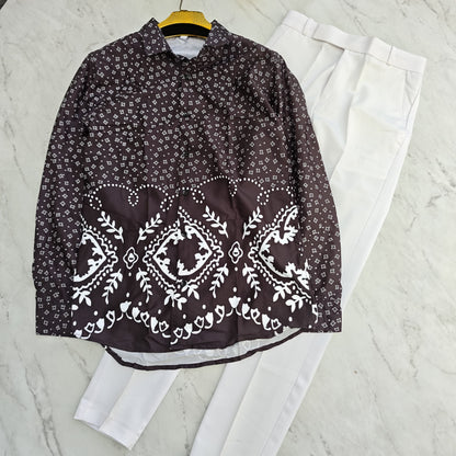 2 in 1 combo viscose bottom printed shirts + shining poli fit pant combo buy @600 rs only