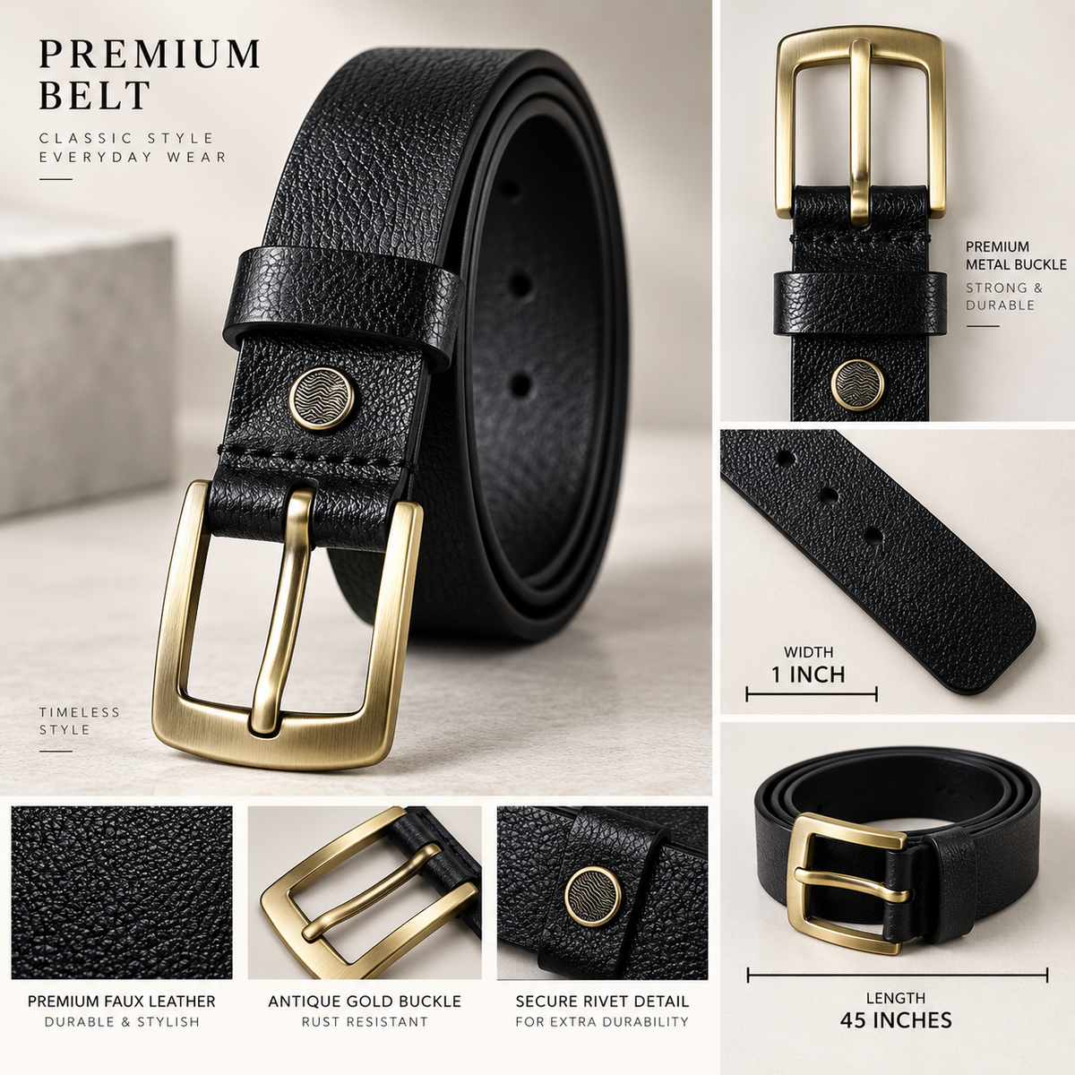 Mfw Old Money Premium Leather slim fit but @200rs (Black with Gold buckle) OM-1