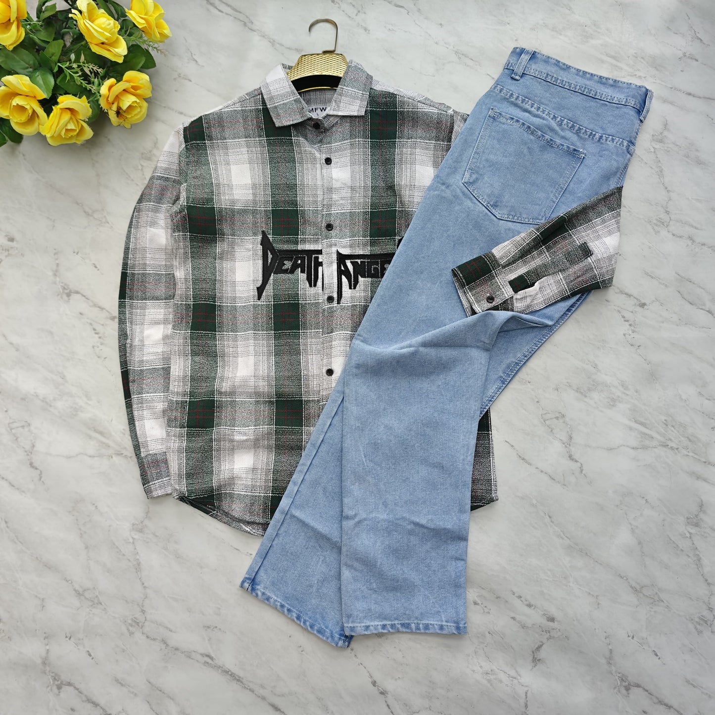 Men's Embroidery Shirt + Plain Mom Fit Jeans Combo | MFW | 2 in 1 Combo | Casual Outfit for Men | ₹600 + Shipping