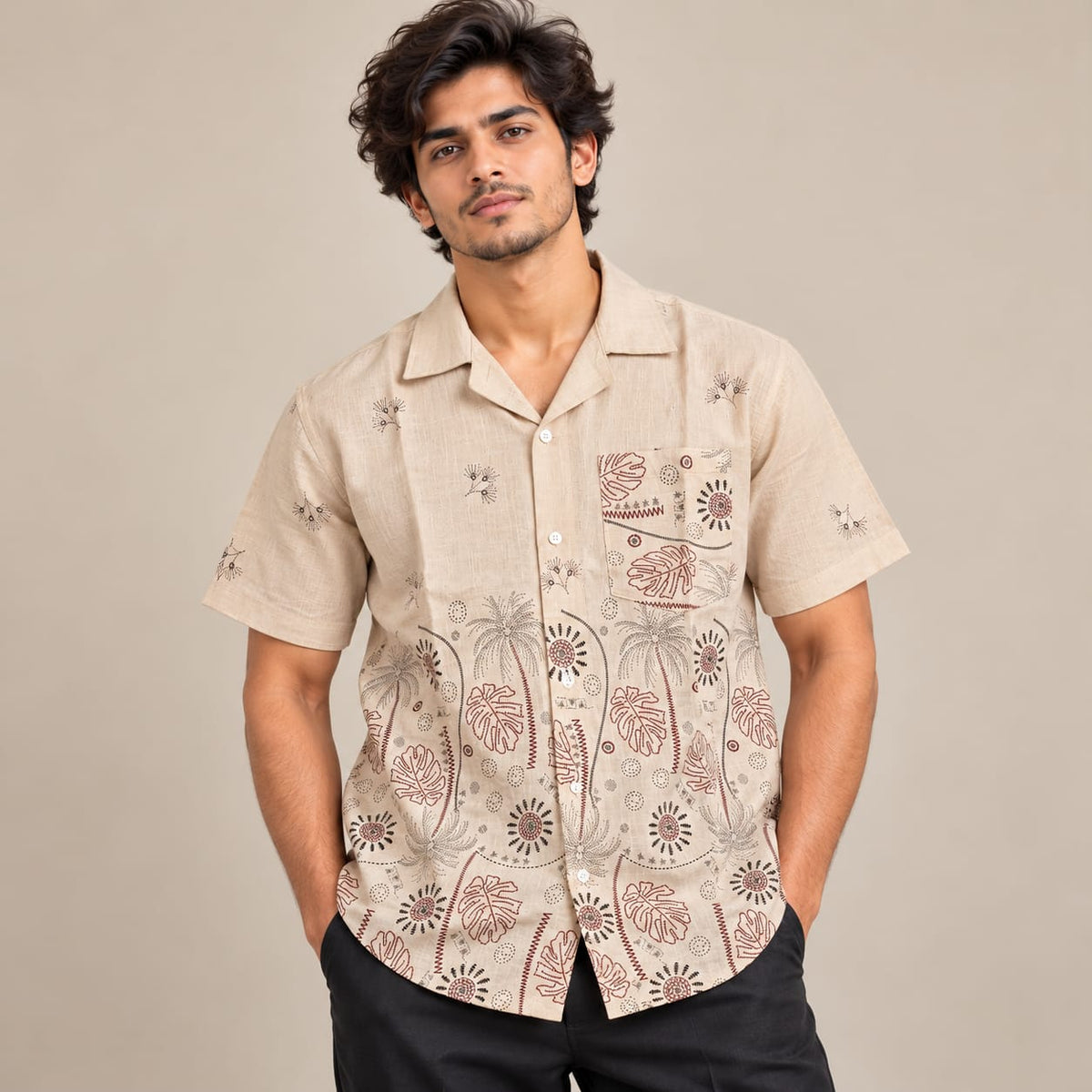 Cuban Collar Border print half sleeve shirts buy @250rs only