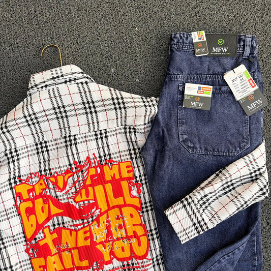 2 in 1 combo double pocket baggy shirts + plain mom fit jeans buy @600 rs only