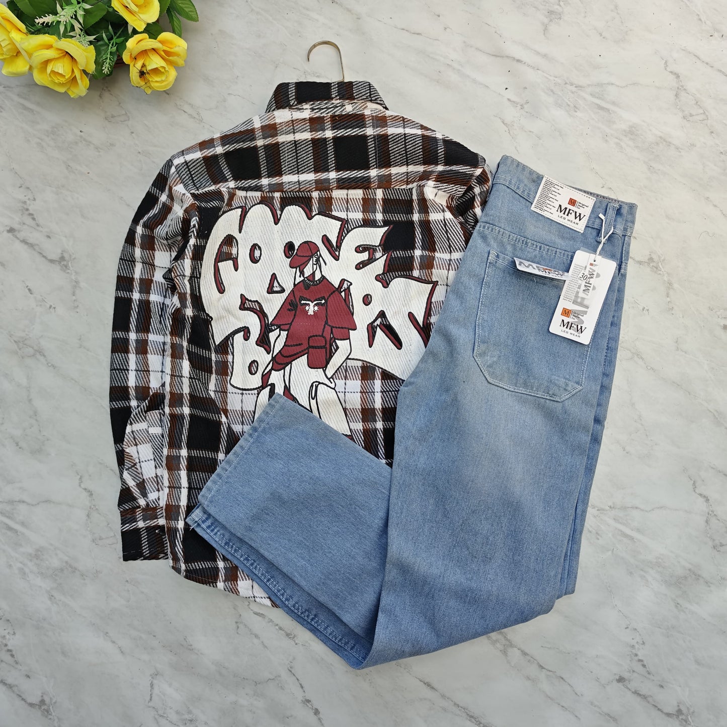 2 in 1 combo MFW back printed baggy shirts + mom fit jeans pant combo buy @600 rs only