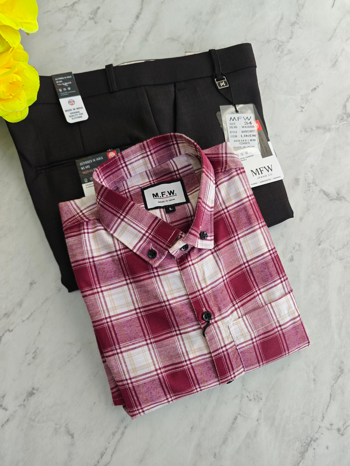 2 in 1 Combo oxford checked shirts + Lenin polo fit pant buy @600rs only