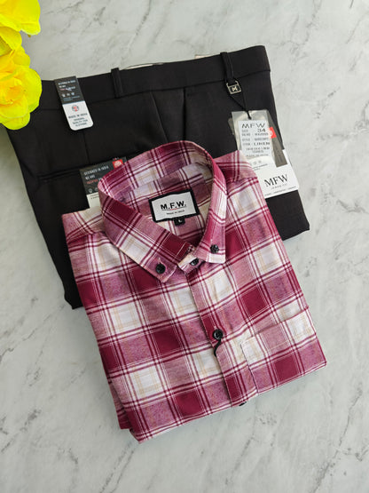 2 in 1 Combo oxford checked shirts + Lenin polo fit pant buy @600rs only