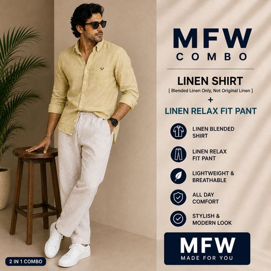 2 in 1 combo Korean lenin shirts + Lenin relax fit pant buy @600 rs only