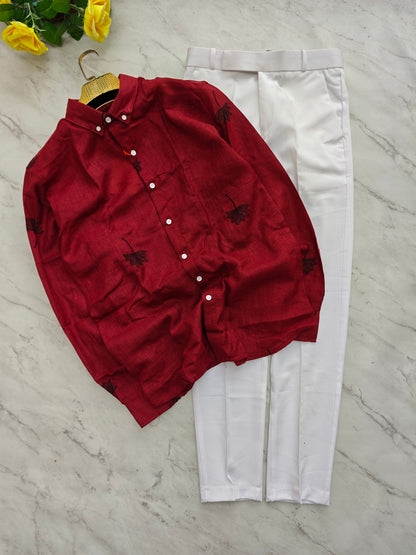2 in 1 combo lenin bottom embroidery shirts + Twill fabric polo fit pants combo buy @600 rs only