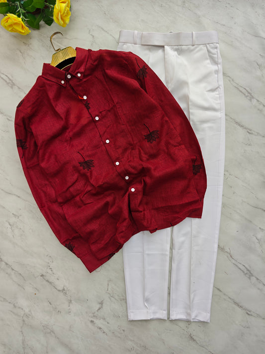 2 in 1 combo lenin bottom embroidery shirts + Twill fabric polo fit pants combo buy @600 rs only
